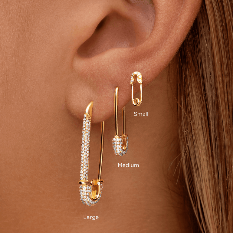 14K YELLOW GOLD LARGE SAFETY PIN EARRINGS