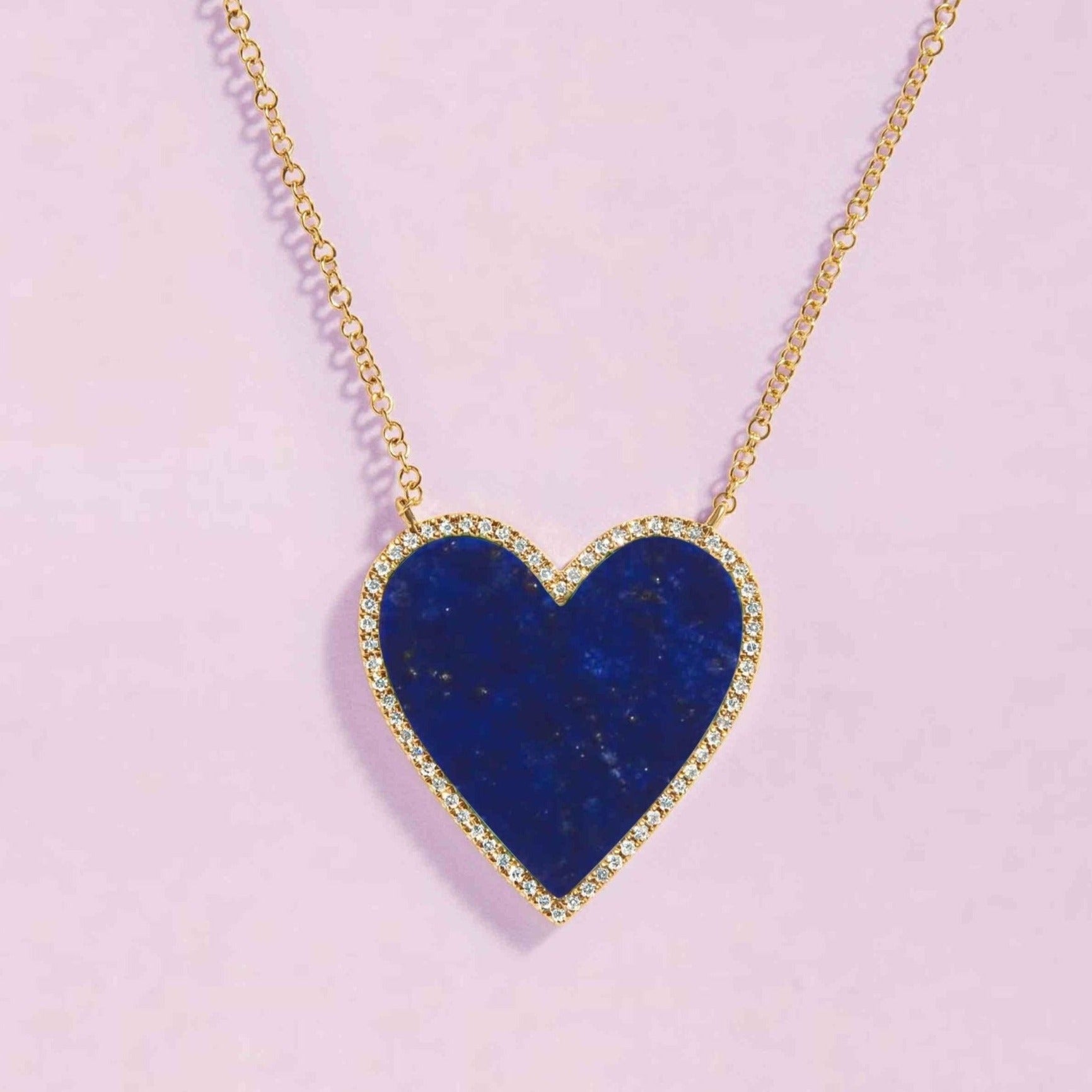 Large Pave Outline Gemstone Heart Necklace - Sparkle Society
