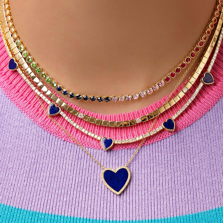 Medium Pave Outline Gemstone Heart Necklace - Sparkle Society