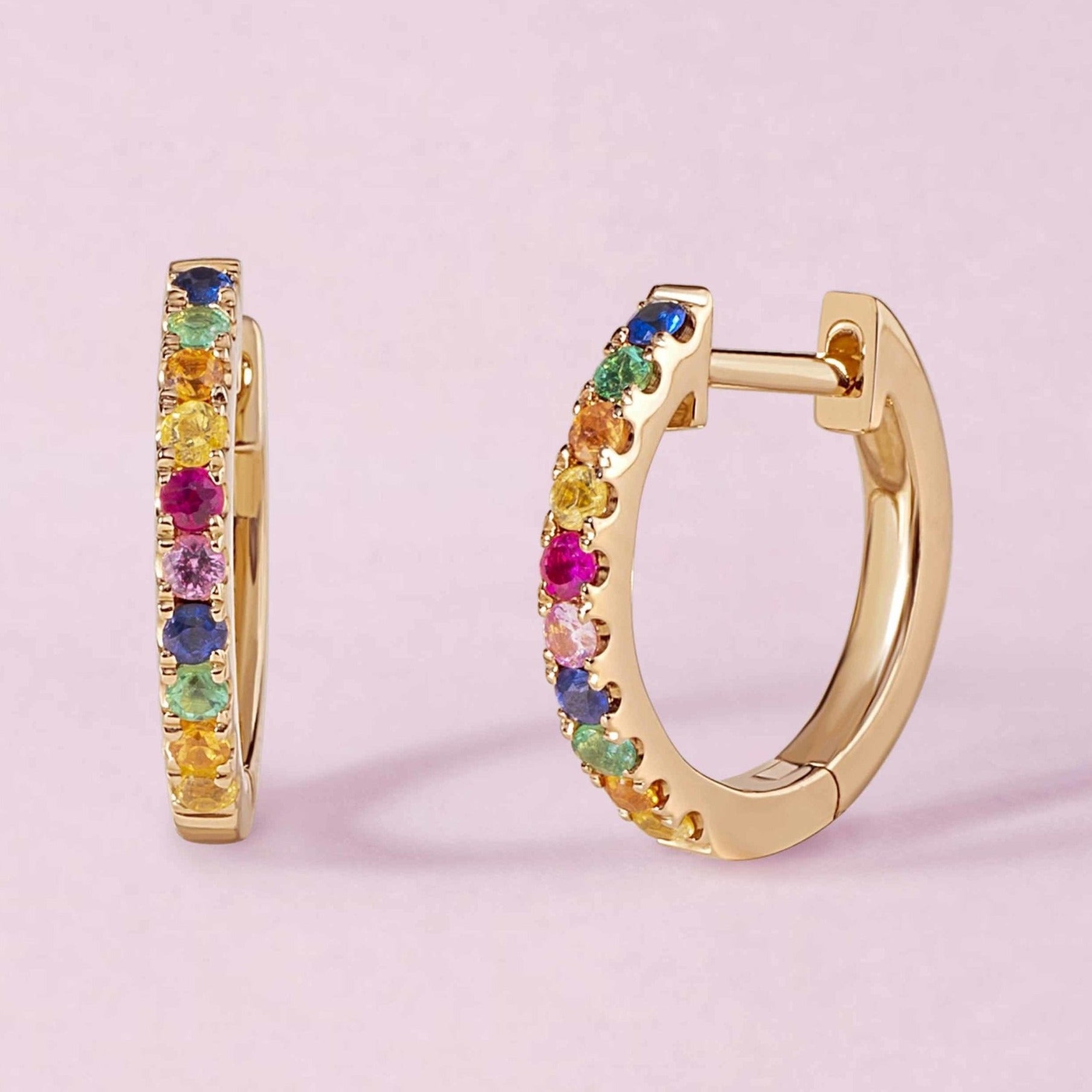 Medium Single Row Gemstone Huggie Earrings - Sparkle Society
