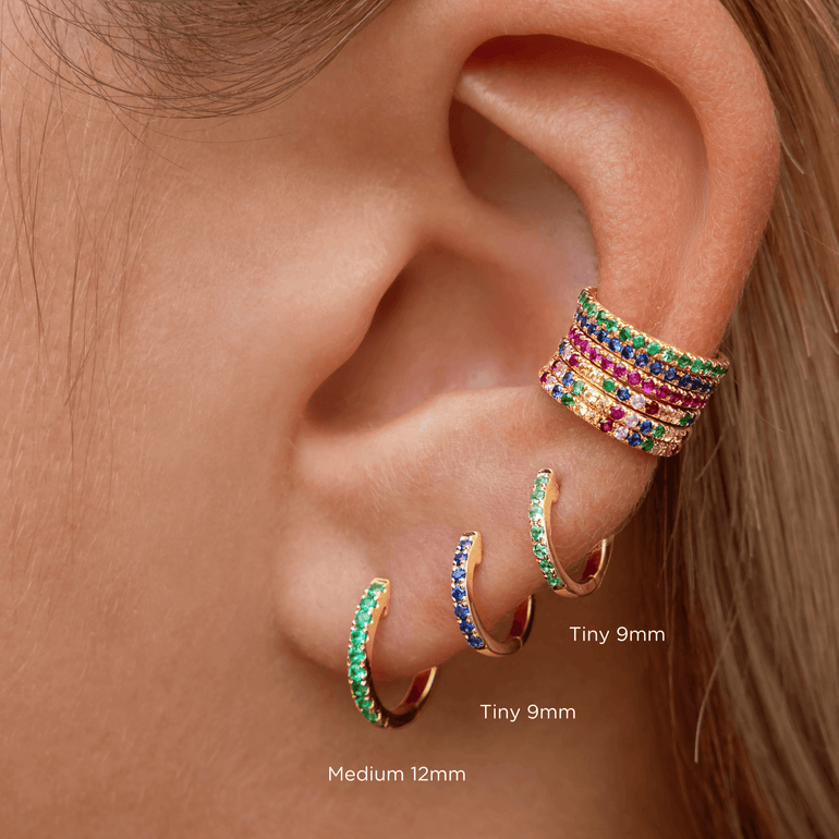 Medium Single Row Gemstone Huggie Earrings - Sparkle Society