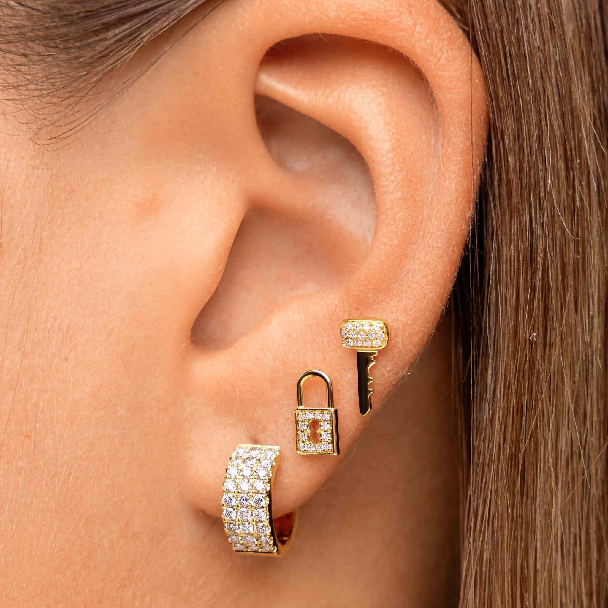 Medium Triple Row Diamond Huggie Earrings - Sparkle Society