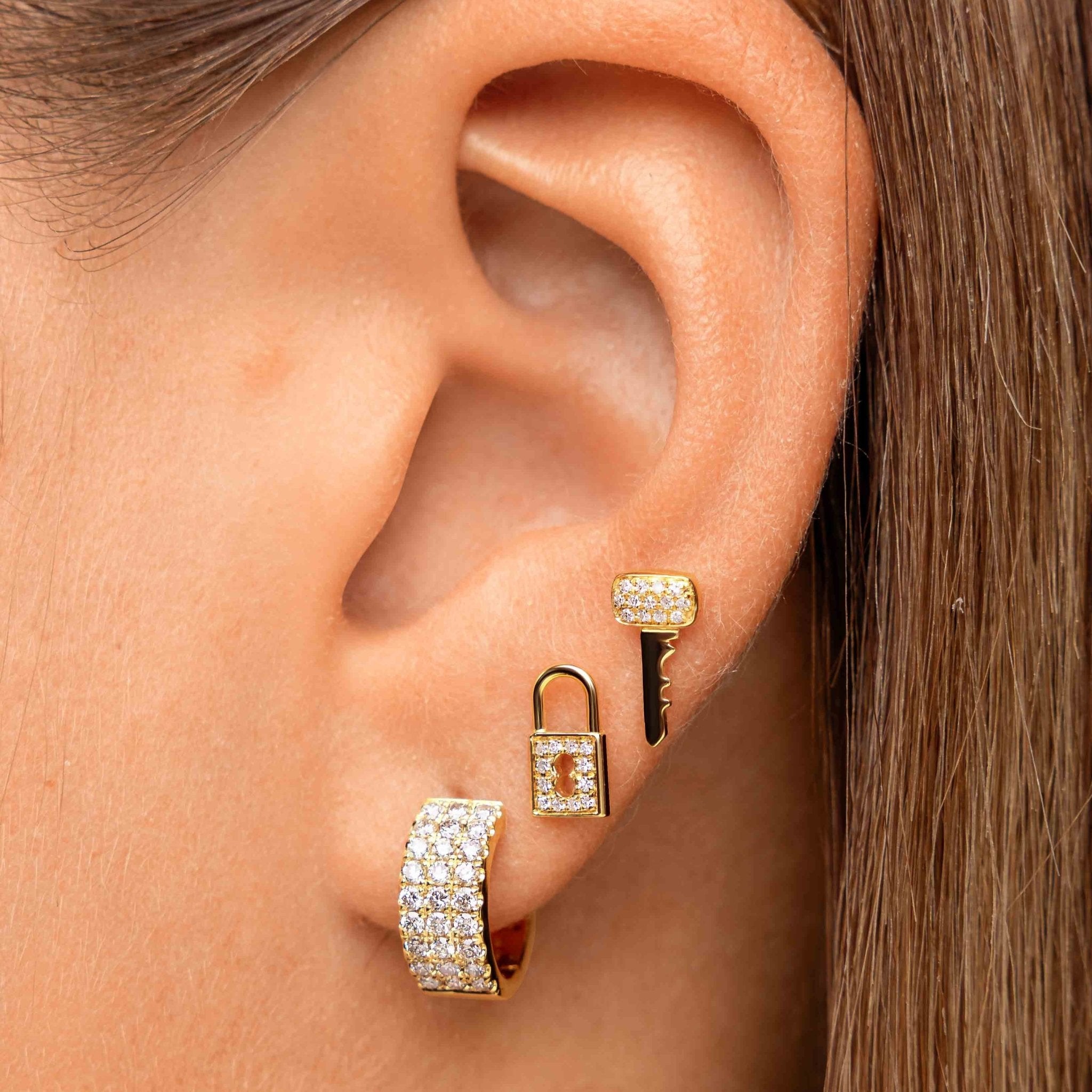 Medium Triple Row Diamond Huggie Earrings - Sparkle Society