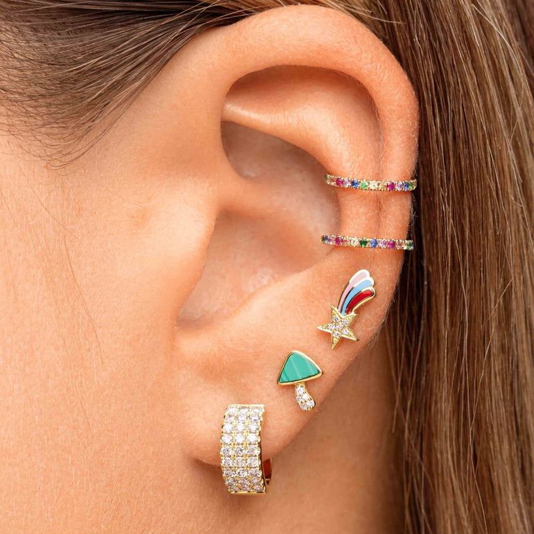 Medium Triple Row Diamond Huggie Earrings - Sparkle Society