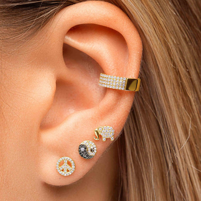 Mini Diamond Peace Stud Earrings - Sparkle Society