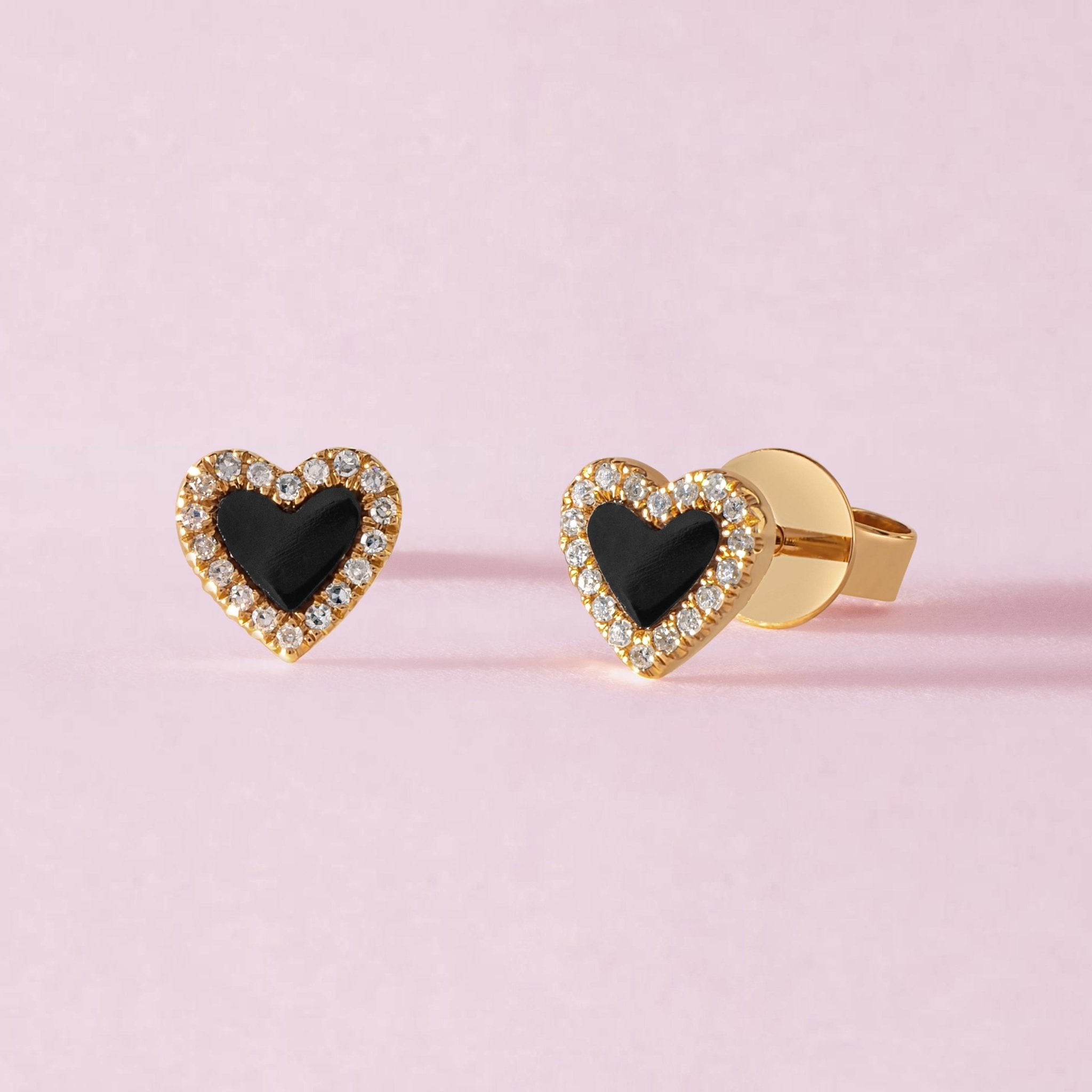 Small Pave Outline Gemstone Heart Stud Earrings - Sparkle Society