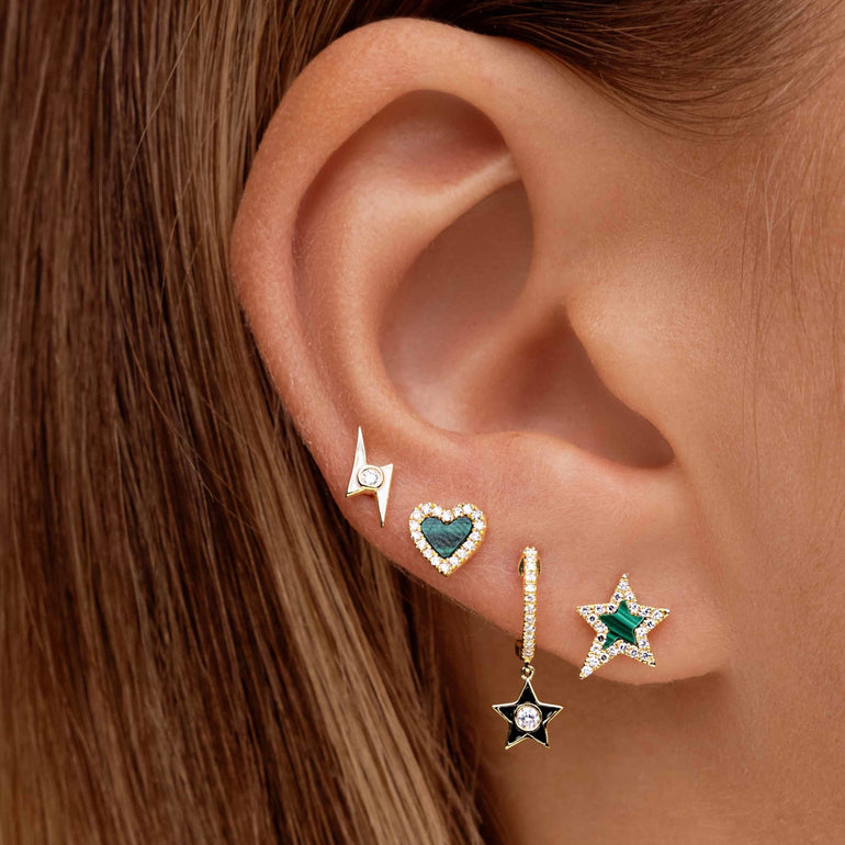 Small Pave Outline Gemstone Heart Stud Earrings - Sparkle Society