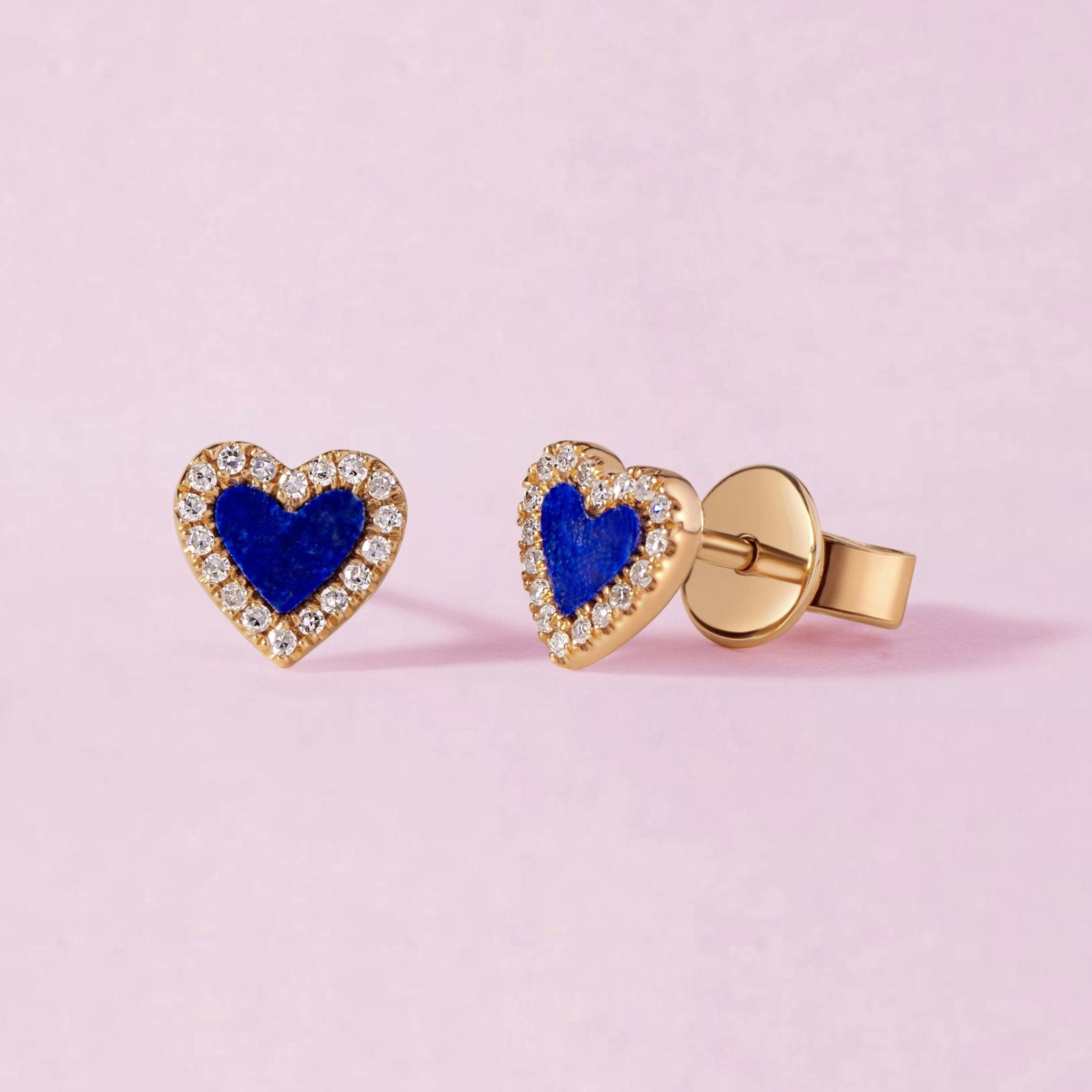 Small Pave Outline Gemstone Heart Stud Earrings - Sparkle Society