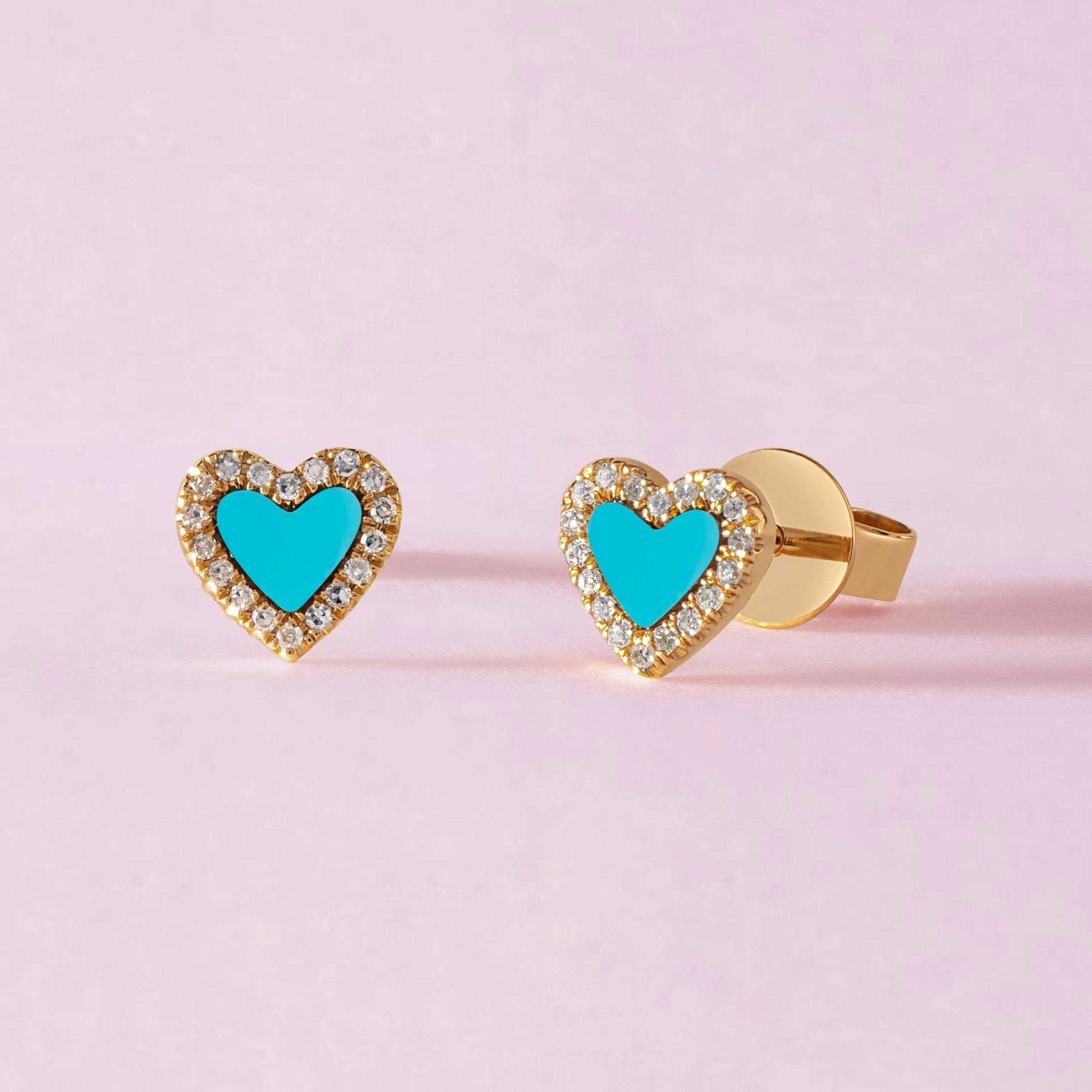 Small Pave Outline Gemstone Heart Stud Earrings - Sparkle Society