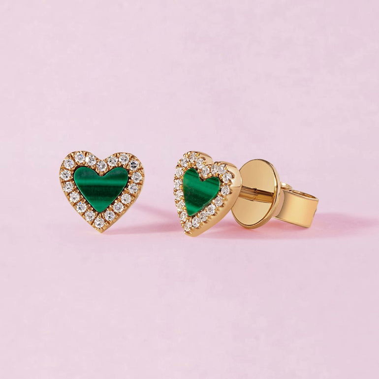 Small Pave Outline Gemstone Heart Stud Earrings - Sparkle Society