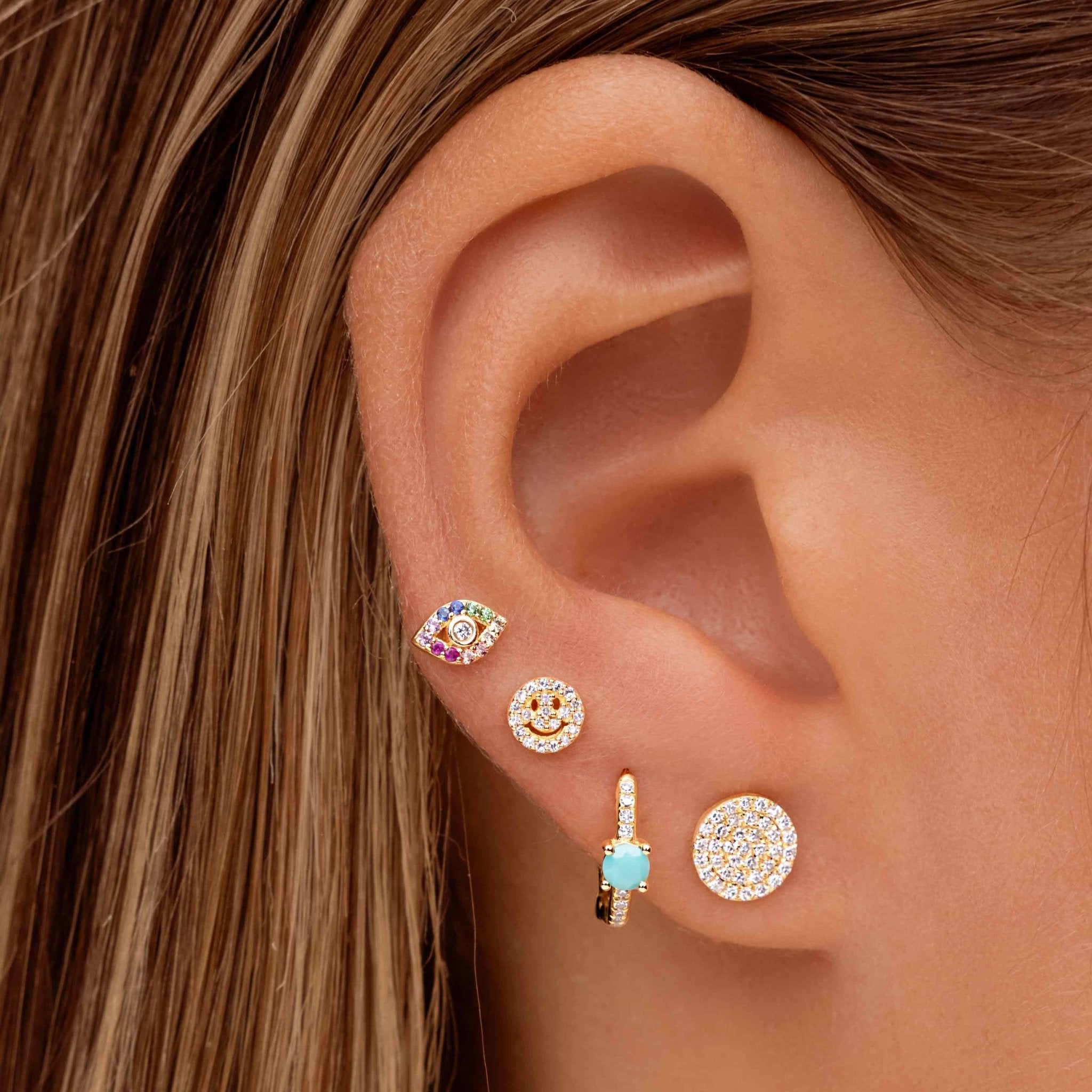 Mini Rainbow Evil Eye Stud Earrings - Sparkle Society