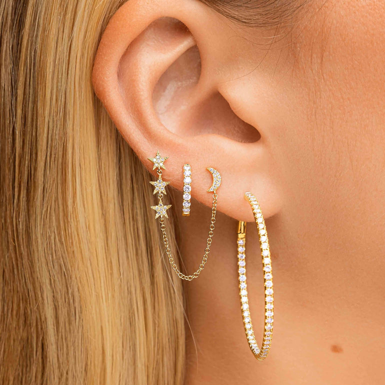 Moon & Star Double Chain Drop Earrings - Sparkle Society