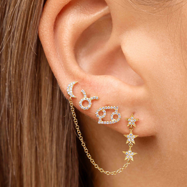 Moon & Star Double Chain Drop Earrings - Sparkle Society