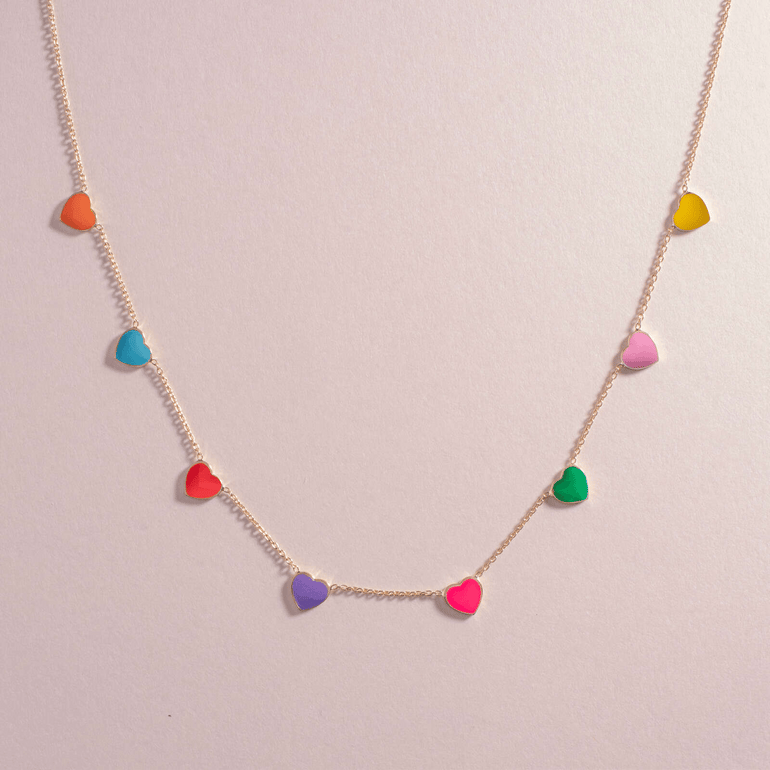 Multi Color Enamel Heart Necklace - Sparkle Society
