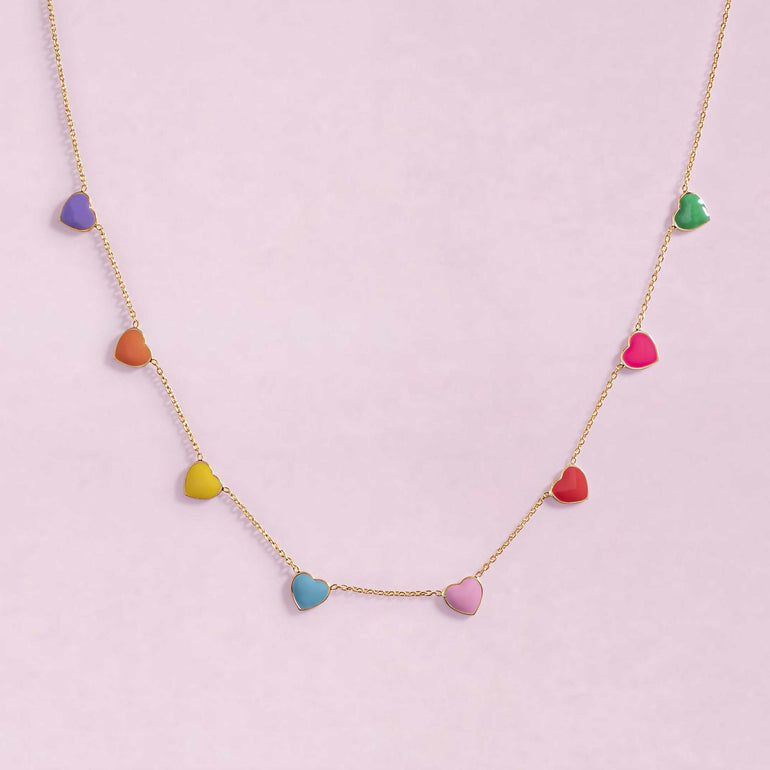 Multi Color Enamel Heart Necklace + Heart Studs - Sparkle Society