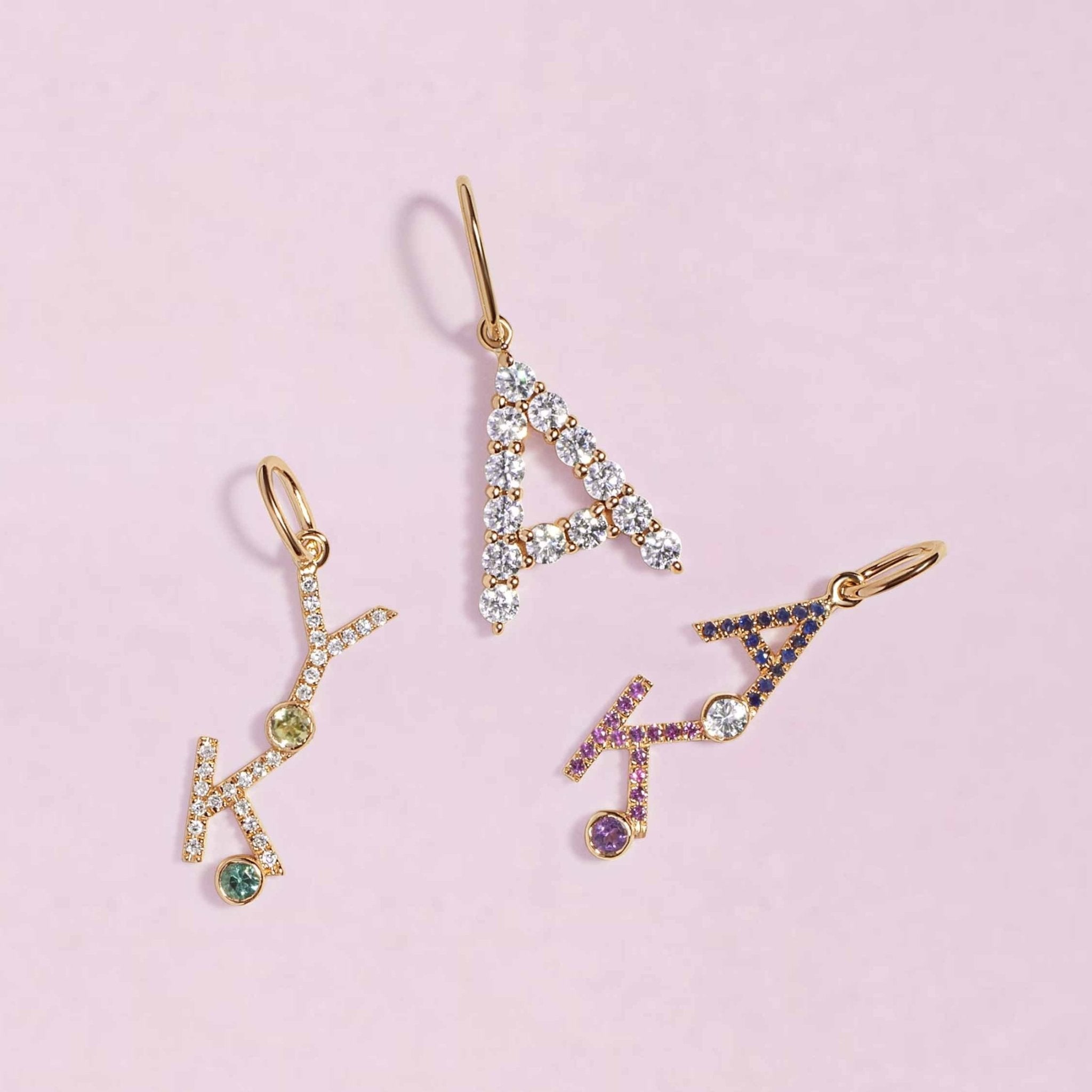Multi Diamond Initial and Bezel Necklace Charm - Sparkle Society