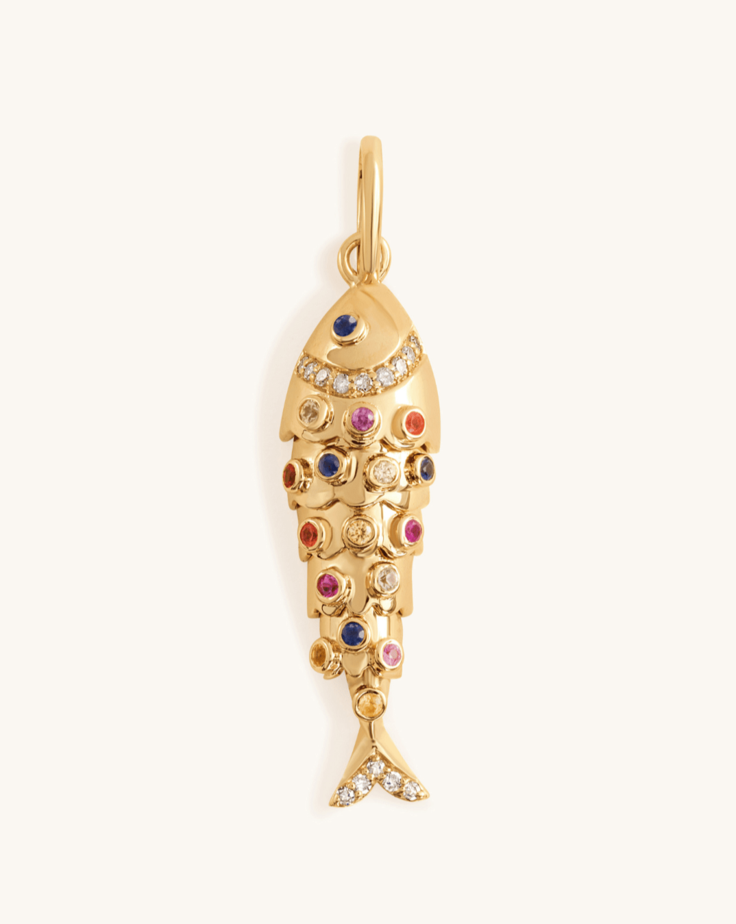 Multi Gemstone Gold Fish Necklace Charm - Sparkle Society