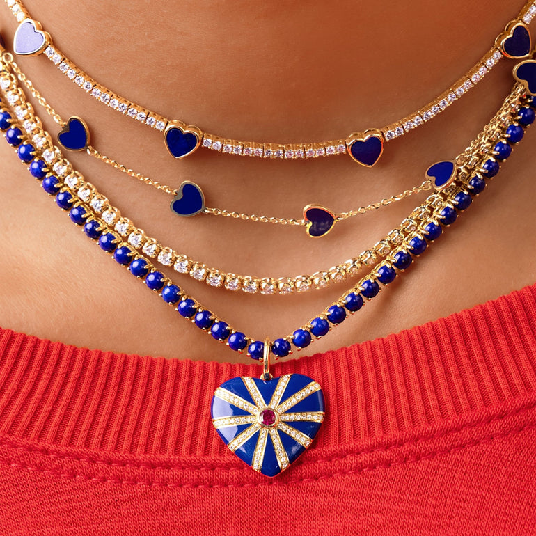 Multi Gemstone Hear Necklace + Bracelet - Sparkle Society