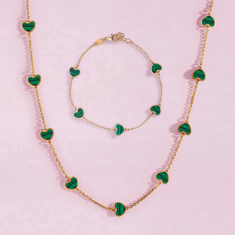 Multi Gemstone Hear Necklace + Bracelet - Sparkle Society