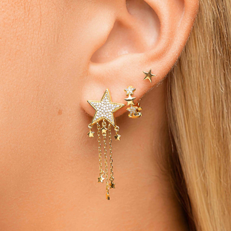 Multi Gold And Diamond Star Huggie Earrings - Sparkle Society