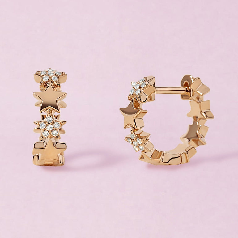 Multi Gold And Diamond Star Huggie Earrings - Sparkle Society
