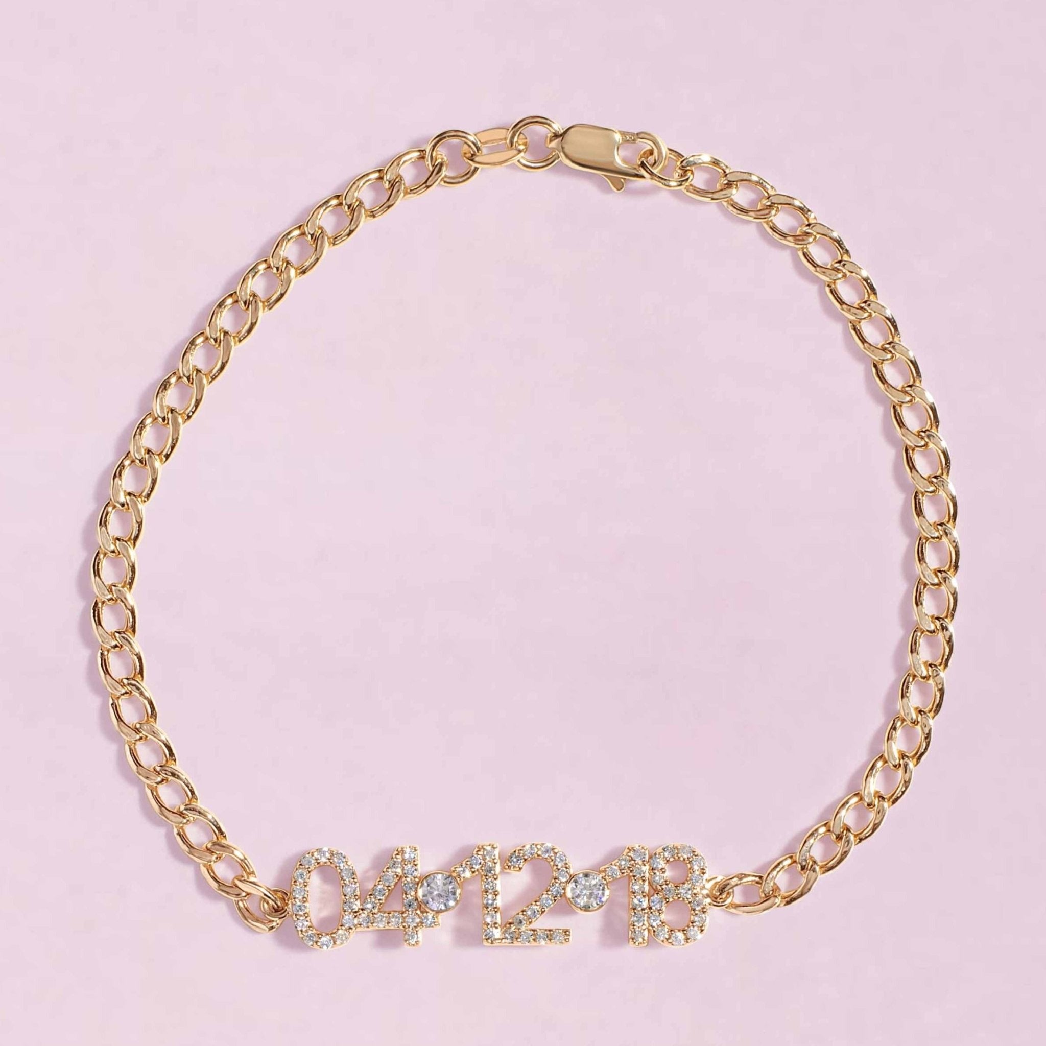 Pave Diamond Special Date On Curb Chain Bracelet - Sparkle Society