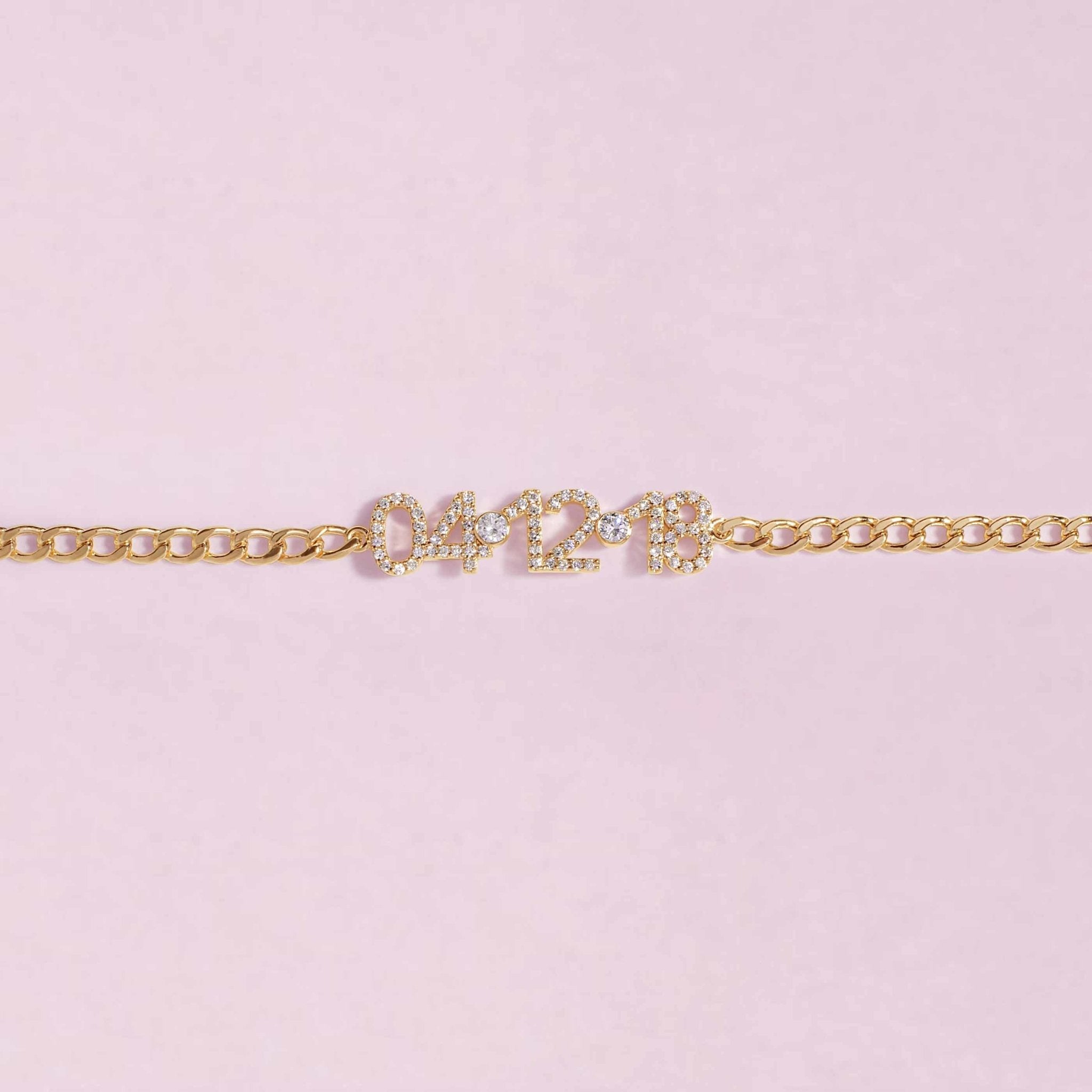 Pave Diamond Special Date On Curb Chain Bracelet - Sparkle Society