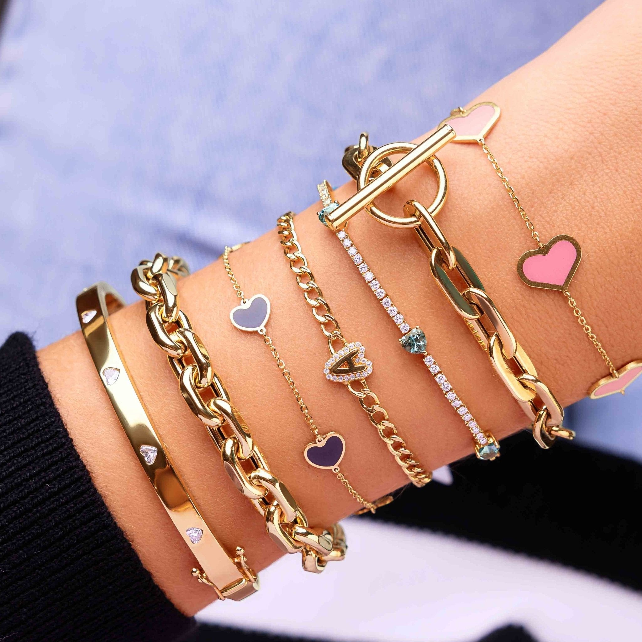 Pave Outline Bubble Initial On Curb Chain Bracelet - Sparkle Society