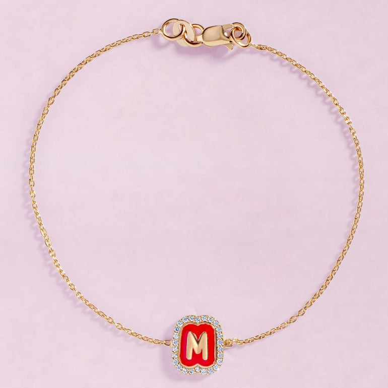 Single Diamond and Enamel Bubble Initial Bracelet - Sparkle Society