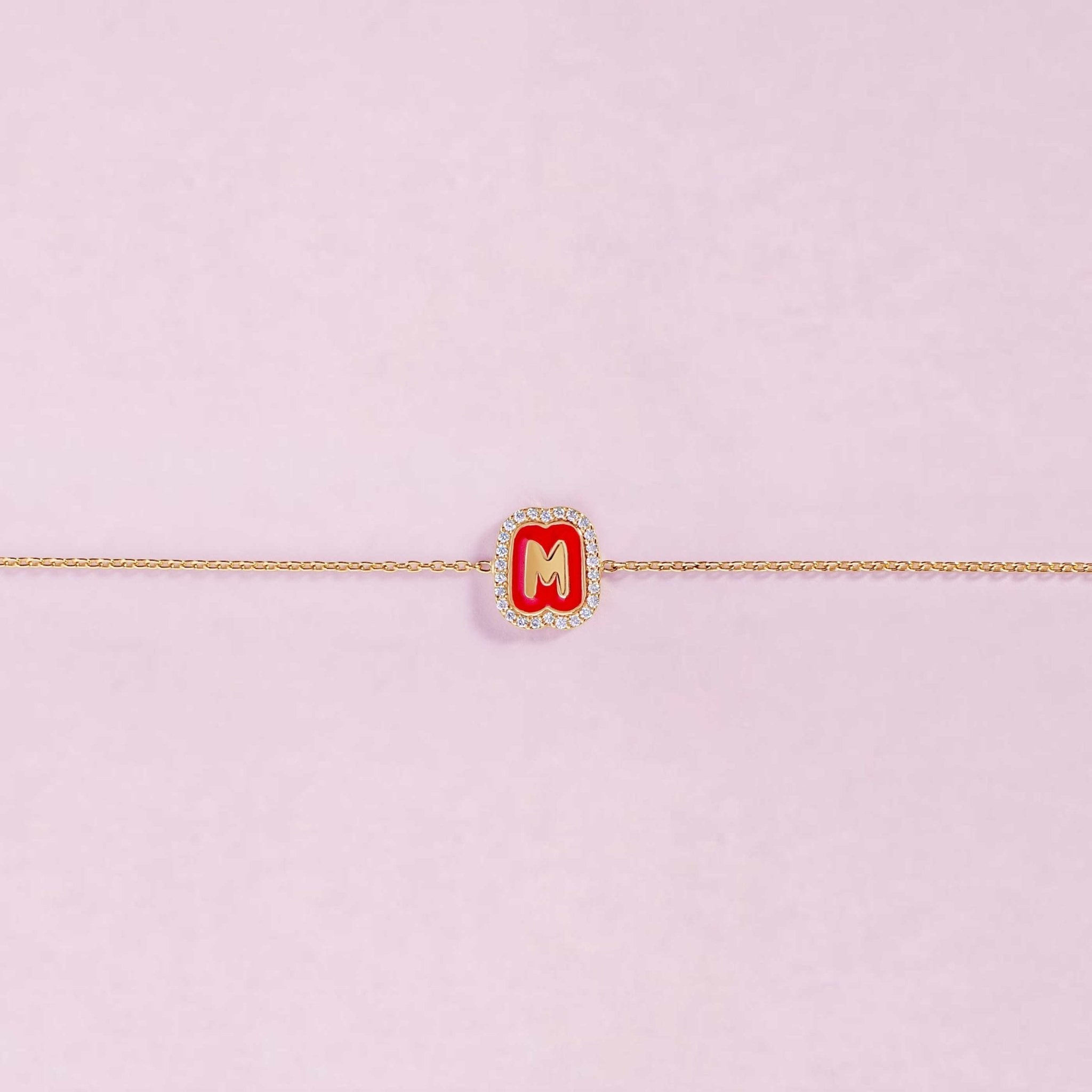 Single Diamond and Enamel Bubble Initial Bracelet - Sparkle Society