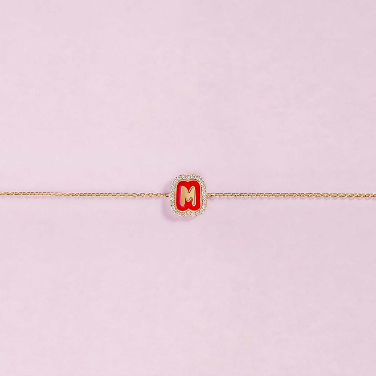 Single Diamond and Enamel Bubble Initial Bracelet - Sparkle Society