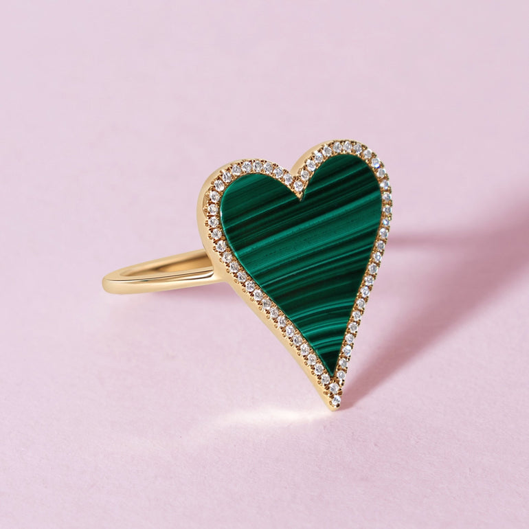Pave Outline Gemstone Heart Ring - Sparkle Society