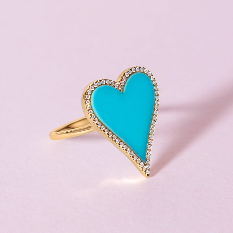 Pave Outline Gemstone Heart Ring - Sparkle Society