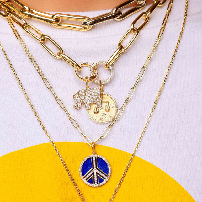 Pave Outline Gemstone Peace Necklace Charm - Sparkle Society