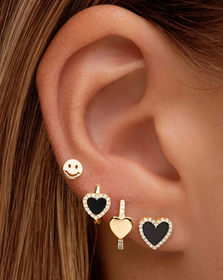 Small Pave Outline Gemstone Heart Huggie Earrings - Sparkle Society