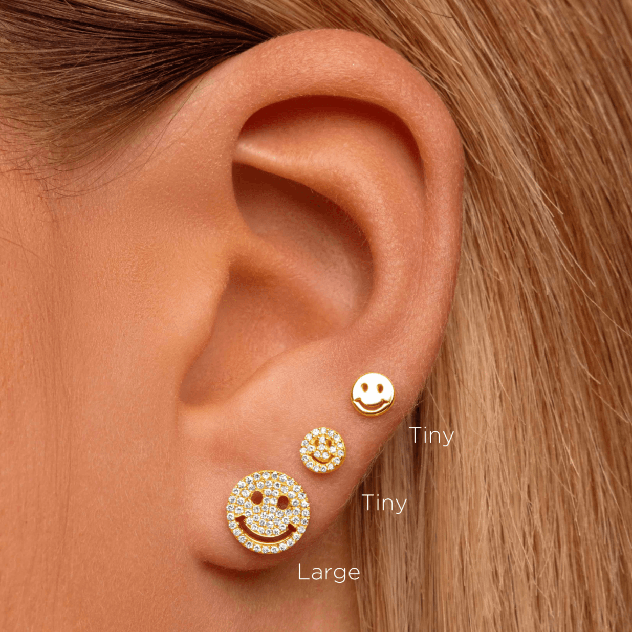 Large Diamond Pave Smiley Face Stud Earrings - Sparkle Society