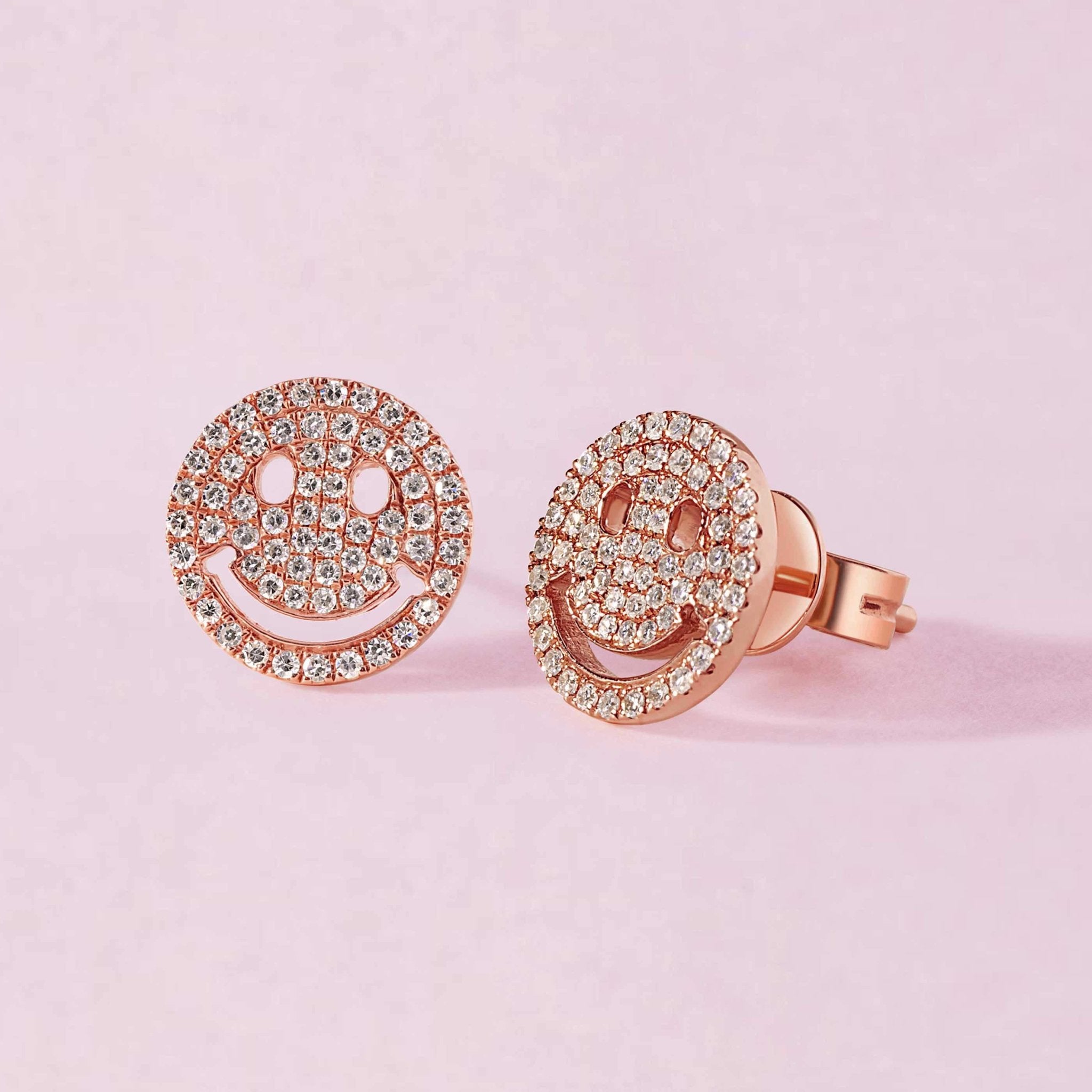 Large Diamond Pave Smiley Face Stud Earrings - Sparkle Society