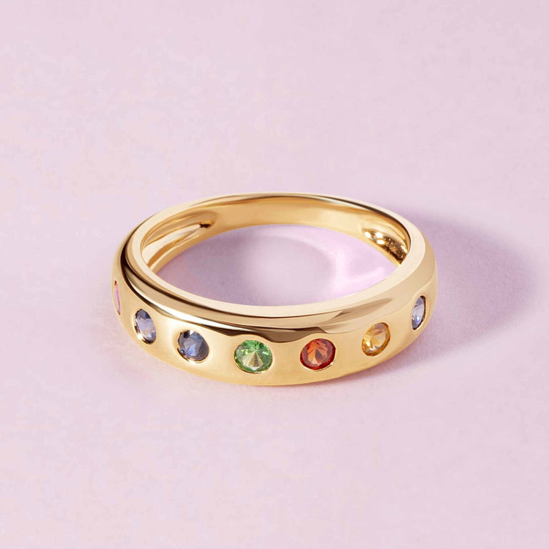 Solid Gold Rainbow Inlay Ring - Sparkle Society