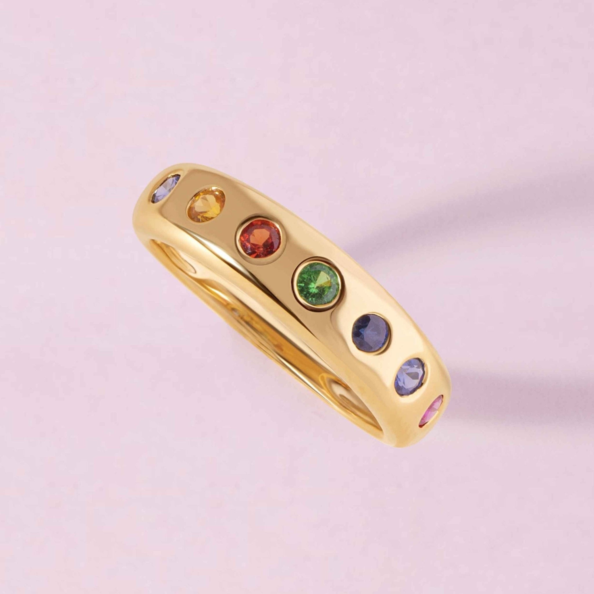 Solid Gold Rainbow Inlay Ring - Sparkle Society