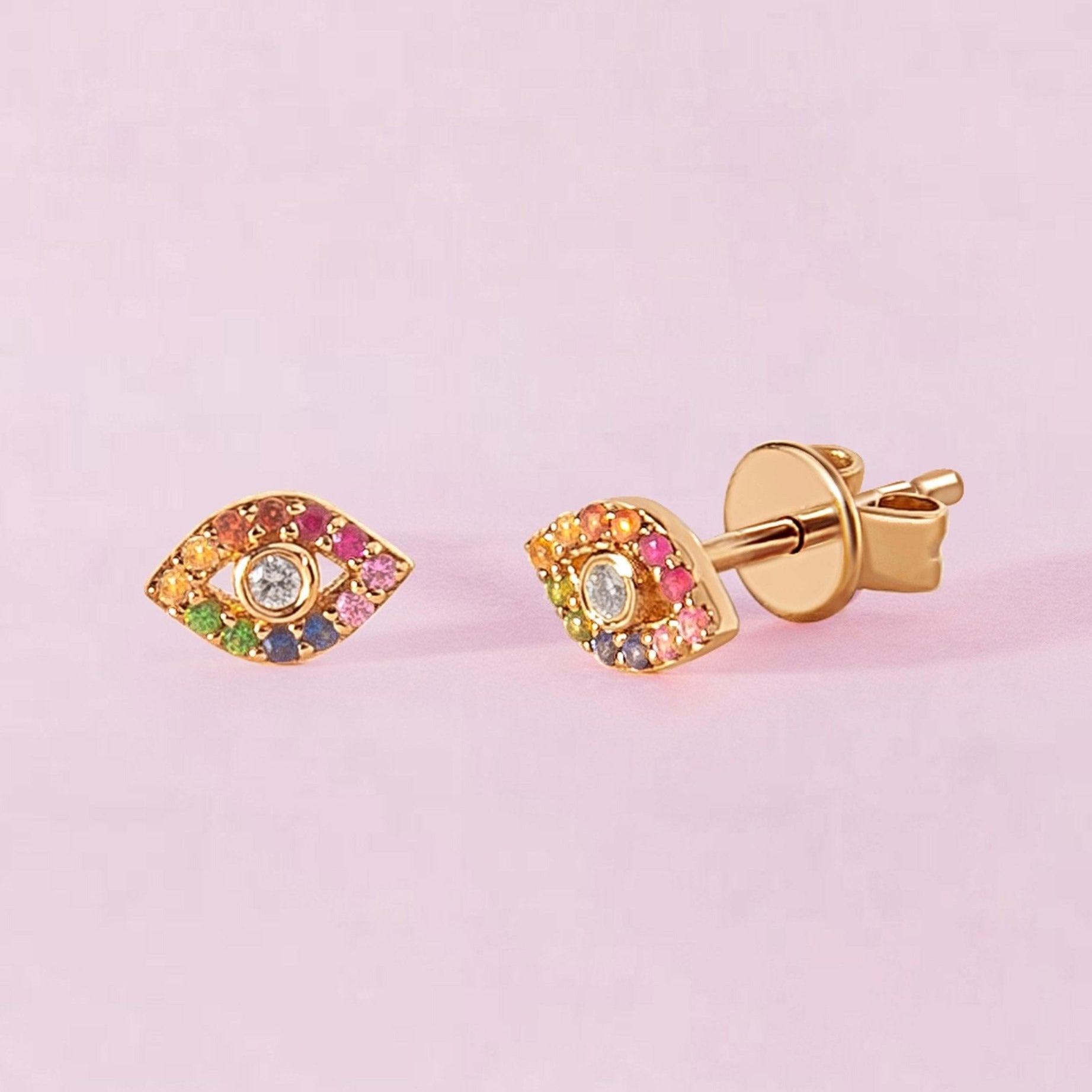 Mini Rainbow Evil Eye Stud Earrings - Sparkle Society
