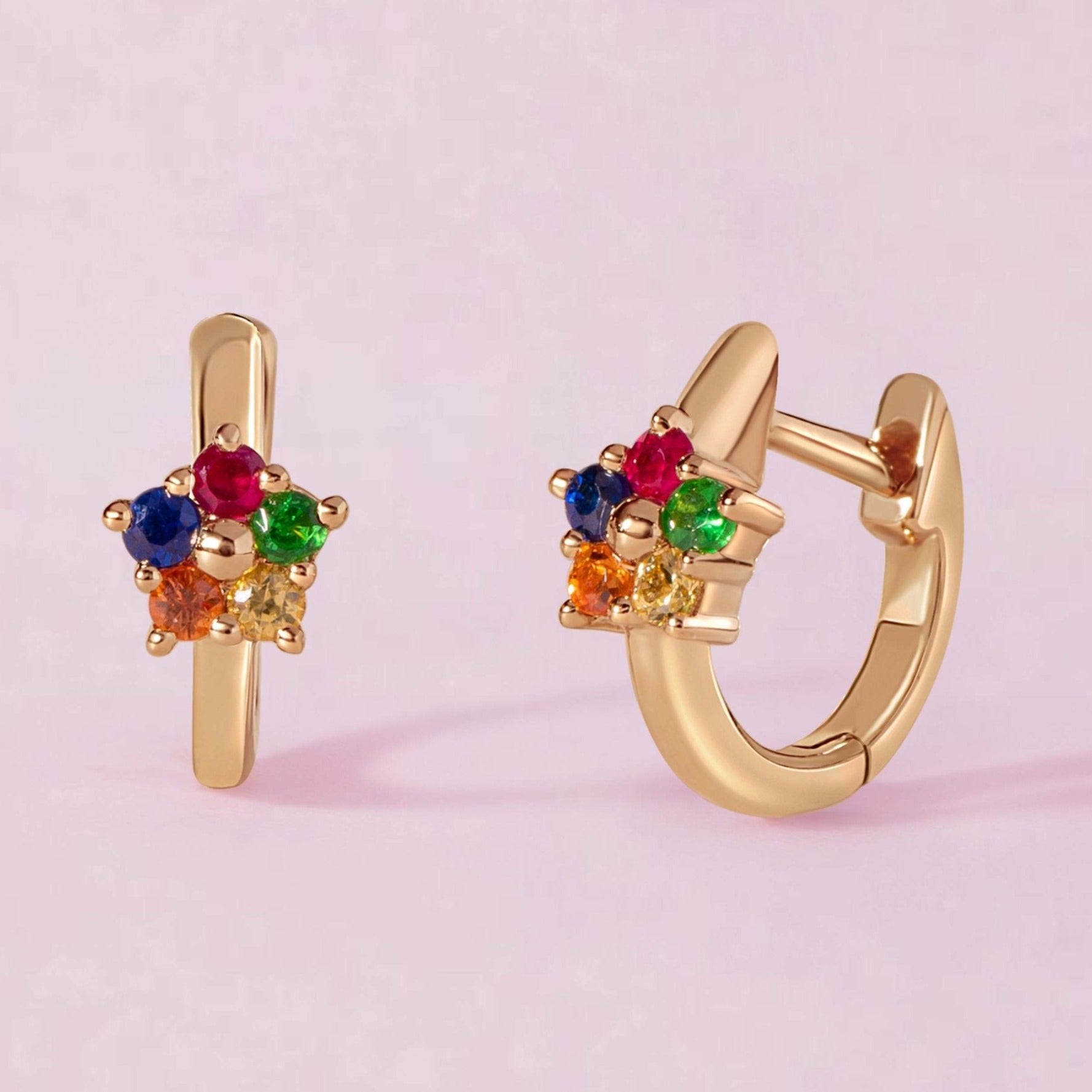 Tiny Rainbow Flower 9mm Huggie Earrings - Sparkle Society