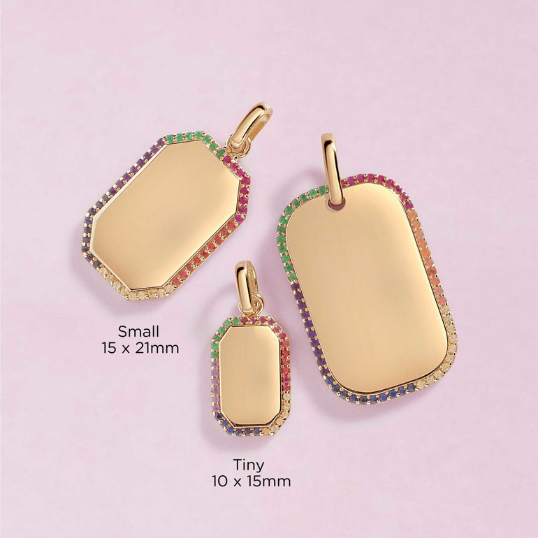 Engravable Rainbow Outline Hexagon ID Tag Necklace Charm - Sparkle Society