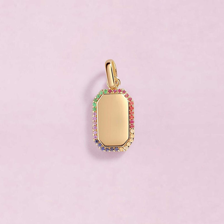Engravable Rainbow Outline Hexagon ID Tag Necklace Charm - Sparkle Society