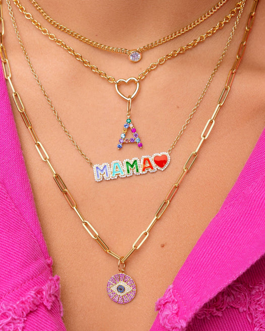 Rainbow Pave Outline Enamel Love Necklace - Sparkle Society