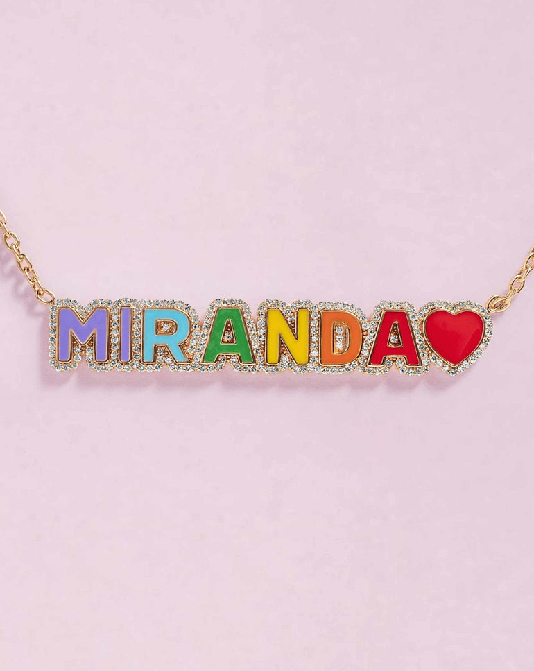 Rainbow Pave Outline Enamel Love Necklace - Sparkle Society