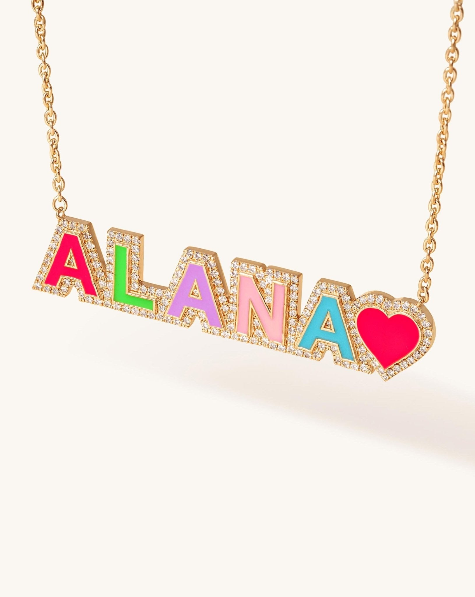 Rainbow Pave Outline Enamel Love Necklace - Sparkle Society