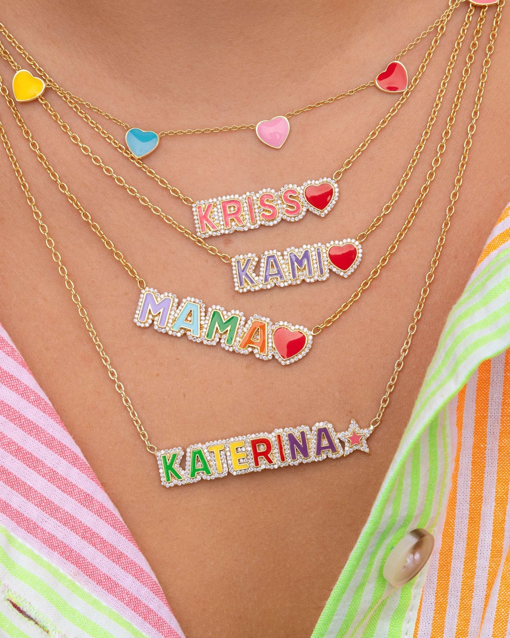 Rainbow Pave Outline Enamel Love Necklace - Sparkle Society