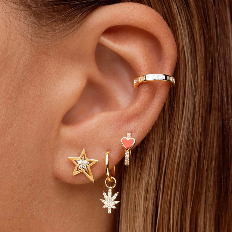 Mini Red Enamel Heart Diamond Huggie Earrings - Sparkle Society