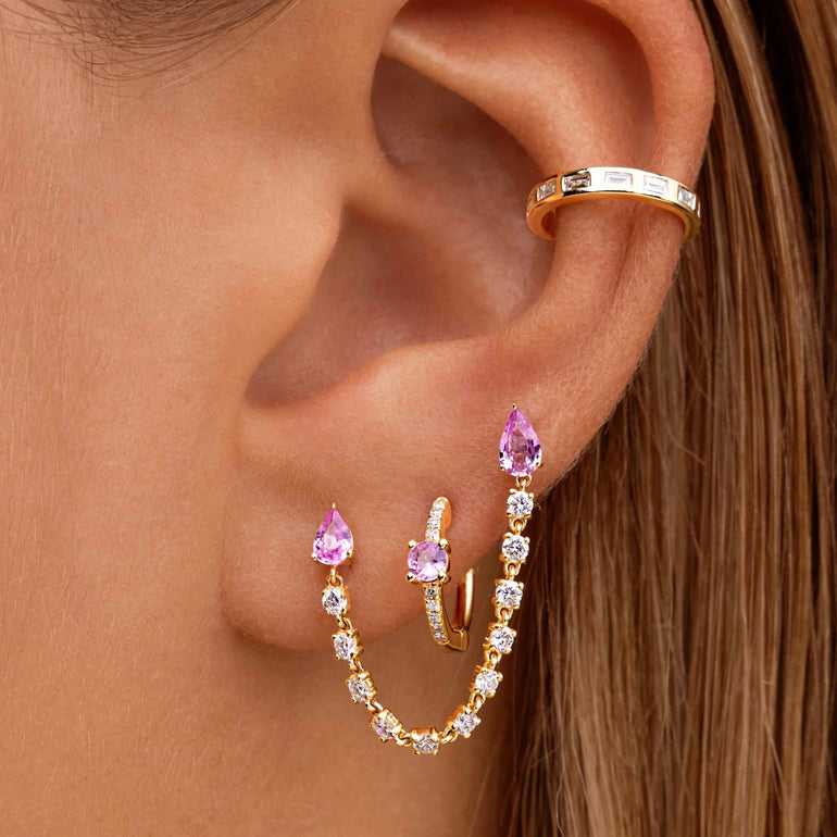 Round Gemstone And Diamond Huggie Earrings - Eleonora Beracasa