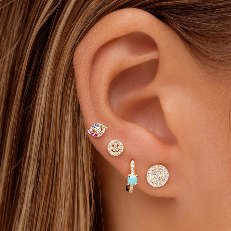 Round Gemstone And Diamond Huggie Earrings - Eleonora Beracasa